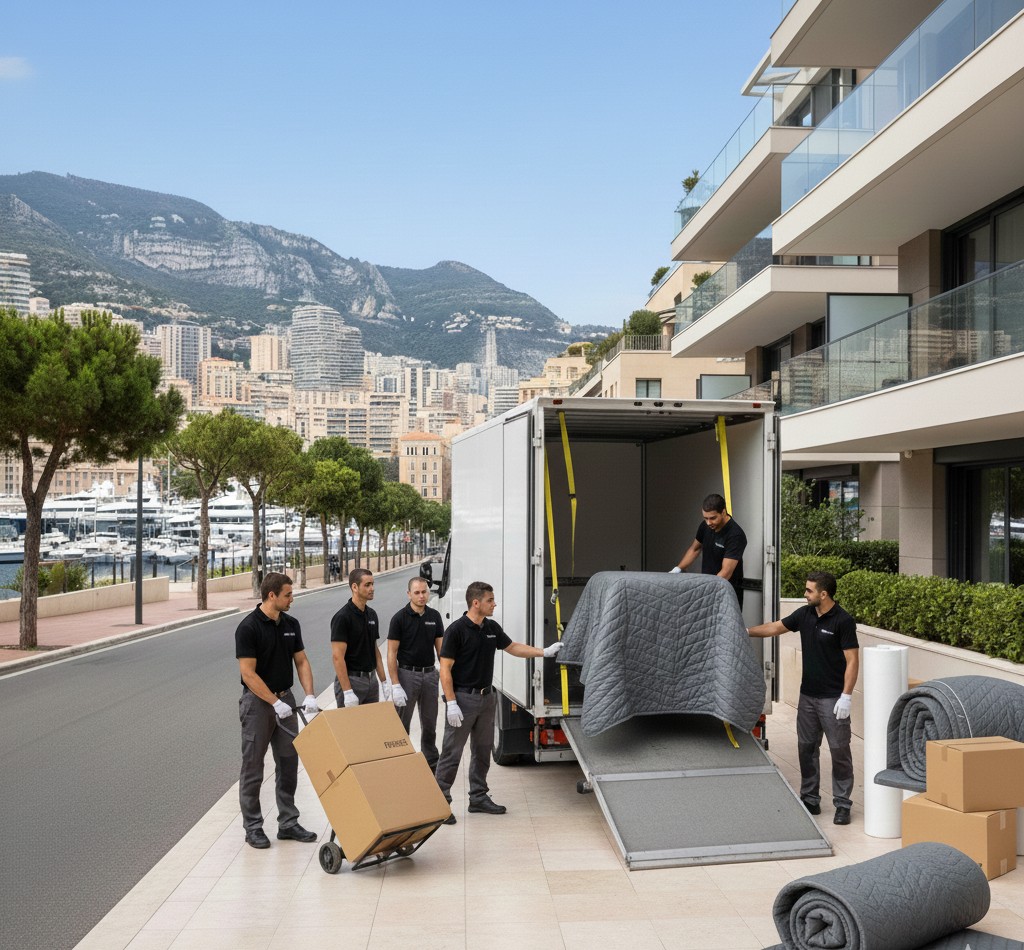 Equipe de demenageurs professionnels en intervention a Monaco